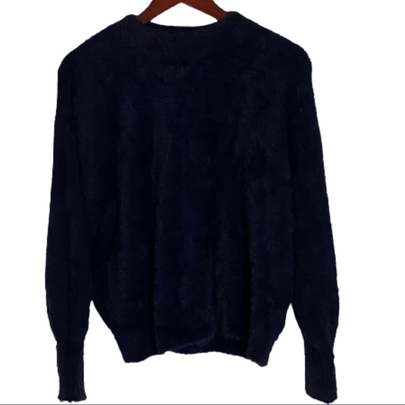 EARTH MUSIC & ECOLOGY Sweater Cozy Fuzzy Navy Sz M - Picture 1 of 6